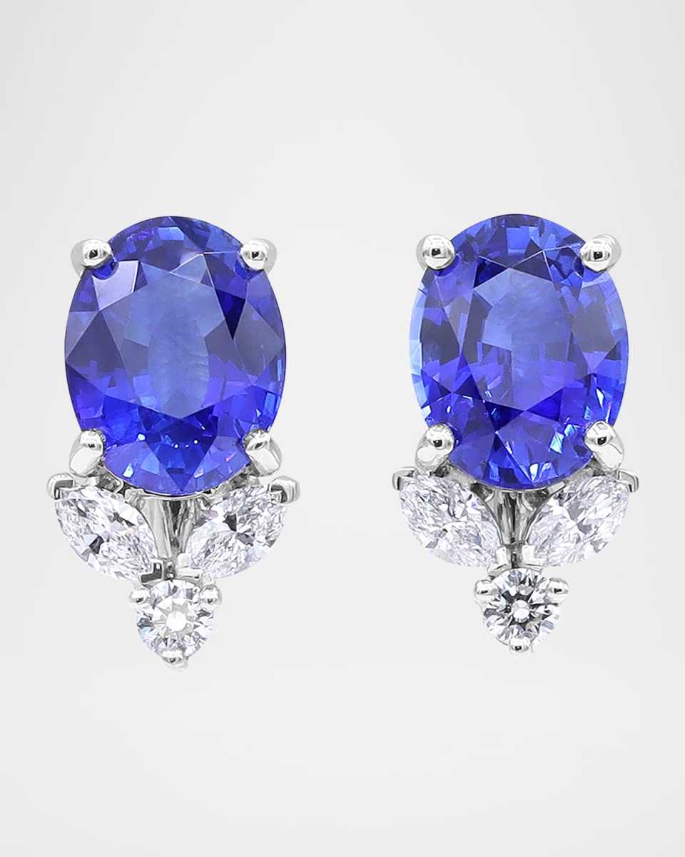 Platinum Diamond and Blue Sapphire Stud Earrings